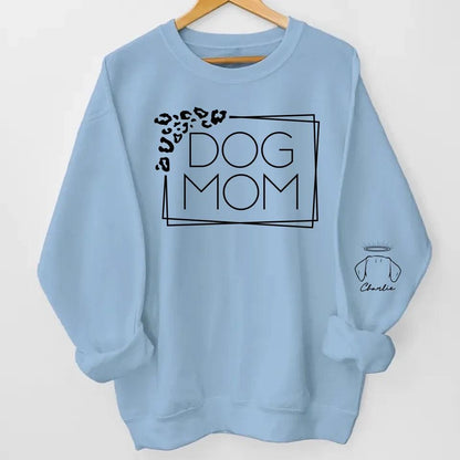 Dog Mom Leopard Print Custom Unisex Sweatshirt with Sleeve Design – Personalized Gift for Pet Lovers, Pet Owners – Cozy, Stylish, Unique Gift for Dog Moms – Premium Custom Sweatshirt
