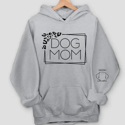 Dog Mom Leopard Print Custom Unisex Sweatshirt with Sleeve Design – Personalized Gift for Pet Lovers, Pet Owners – Cozy, Stylish, Unique Gift for Dog Moms – Premium Custom Sweatshirt