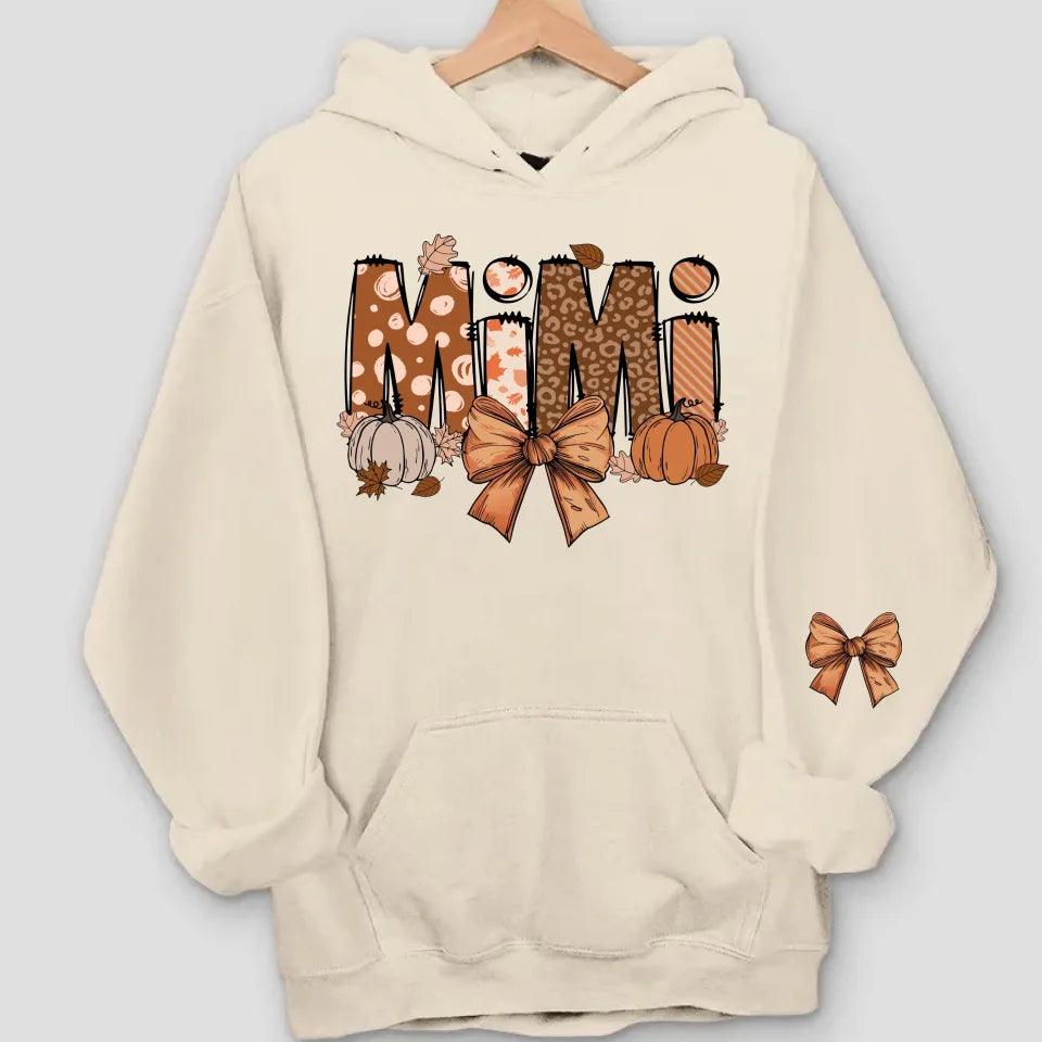 Custom Fall Nana, Mimi, Gigi Sweatshirt & Hoodie – Personalized with Grandchildren's Names on Sleeves