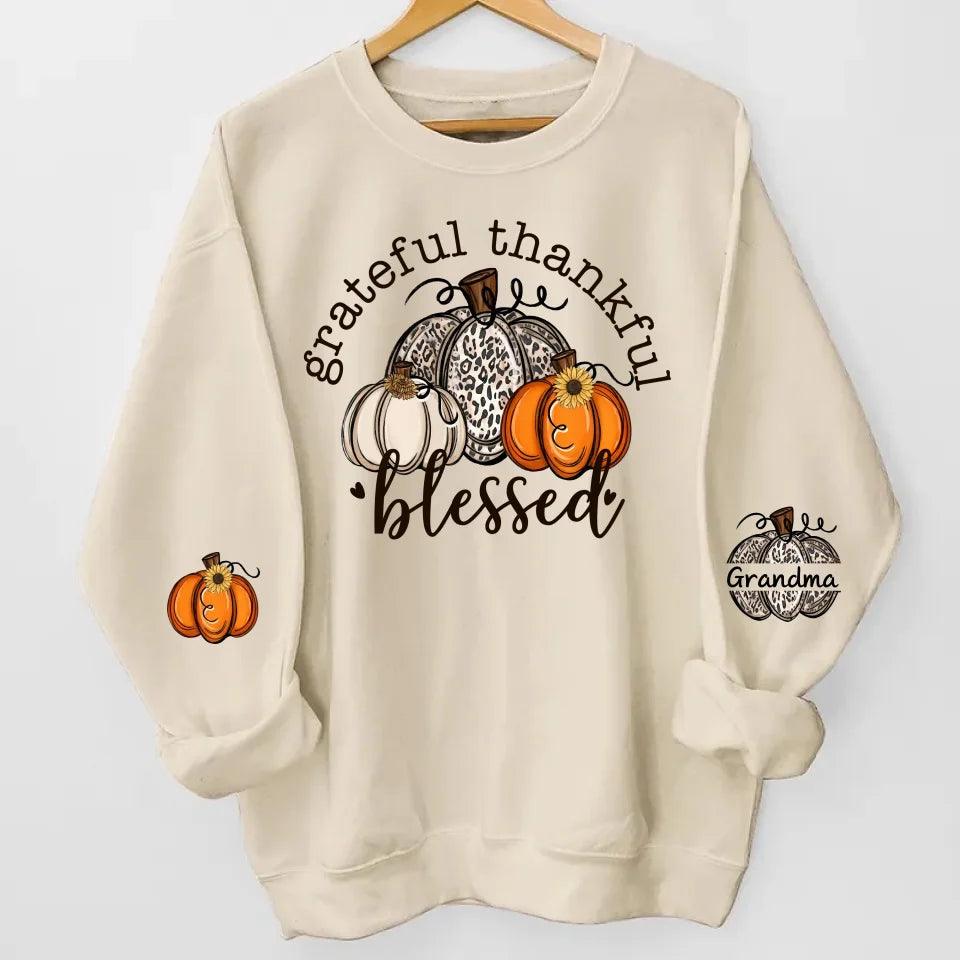 Grateful Thankful Blessed Nana, Mimi, Gigi Sweatshirt & Hoodie – Personalized with Grandchildren's Names on Sleeves