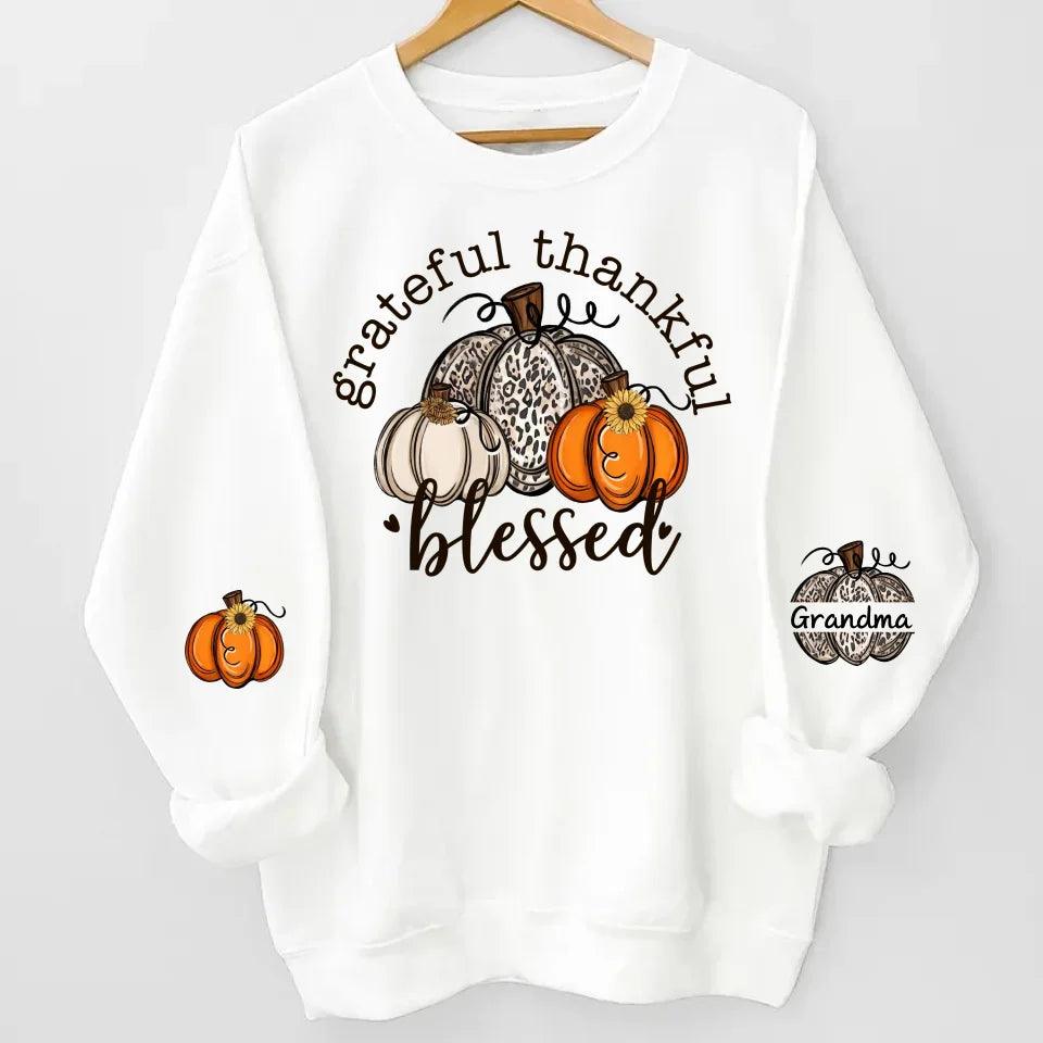 Grateful Thankful Blessed Nana, Mimi, Gigi Sweatshirt & Hoodie – Personalized with Grandchildren's Names on Sleeves