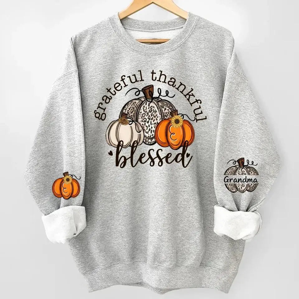 Grateful Thankful Blessed Nana, Mimi, Gigi Sweatshirt & Hoodie – Personalized with Grandchildren's Names on Sleeves Dreamship