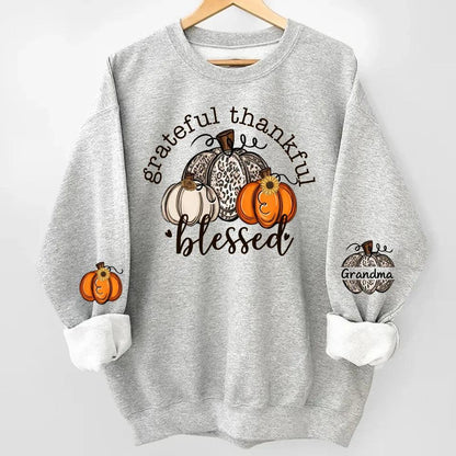 Grateful Thankful Blessed Nana, Mimi, Gigi Sweatshirt & Hoodie – Personalized with Grandchildren's Names on Sleeves