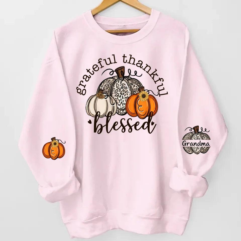 Grateful Thankful Blessed Nana, Mimi, Gigi Sweatshirt & Hoodie – Personalized with Grandchildren's Names on Sleeves