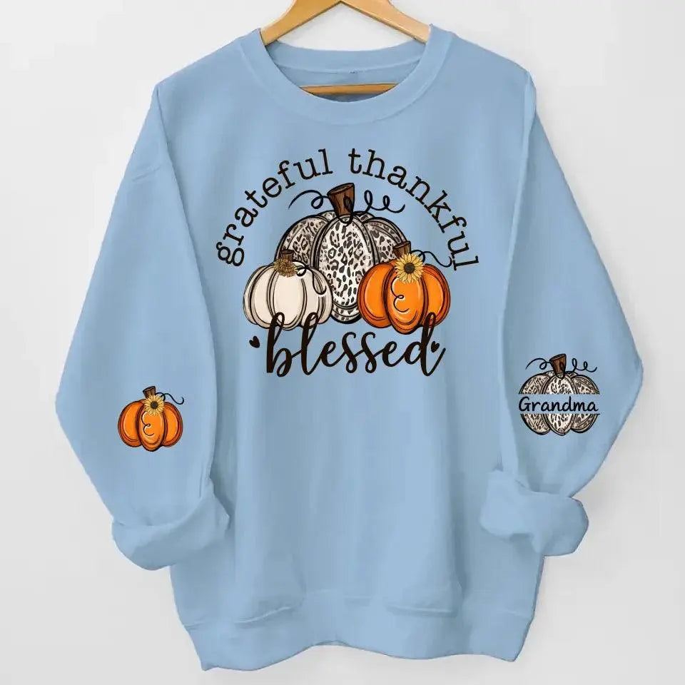Grateful Thankful Blessed Nana, Mimi, Gigi Sweatshirt & Hoodie – Personalized with Grandchildren's Names on Sleeves Dreamship