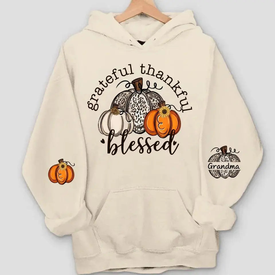 Grateful Thankful Blessed Nana, Mimi, Gigi Sweatshirt & Hoodie – Personalized with Grandchildren's Names on Sleeves Dreamship