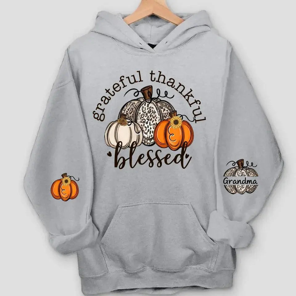Grateful Thankful Blessed Nana, Mimi, Gigi Sweatshirt & Hoodie – Personalized with Grandchildren's Names on Sleeves Dreamship