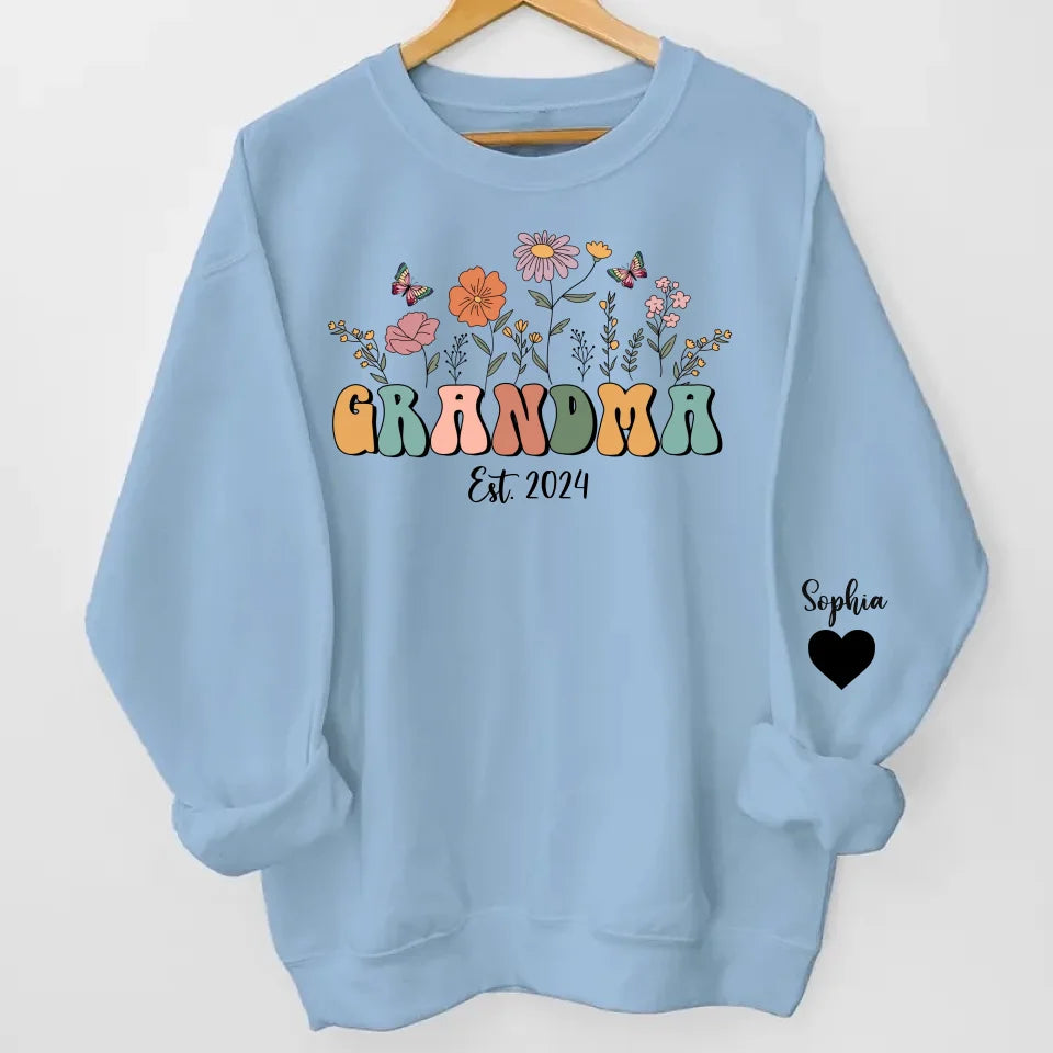 Personalize Floral Grandma Sweatshirt & Hoodie, Custom Mothers Day Sweatshirt - Gift For Grandma