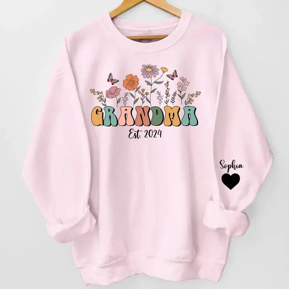 Personalize Floral Grandma Sweatshirt & Hoodie, Custom Mothers Day Sweatshirt - Gift For Grandma Dreamship