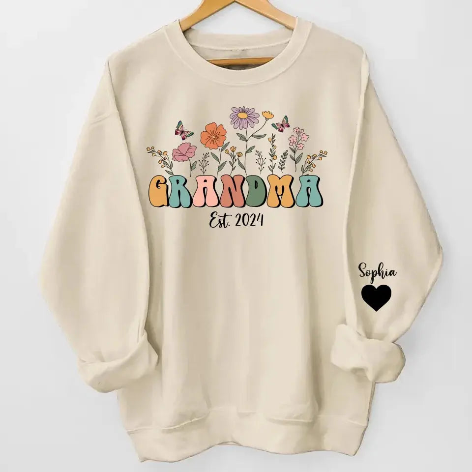 Personalize Floral Grandma Sweatshirt & Hoodie, Custom Mothers Day Sweatshirt - Gift For Grandma Dreamship