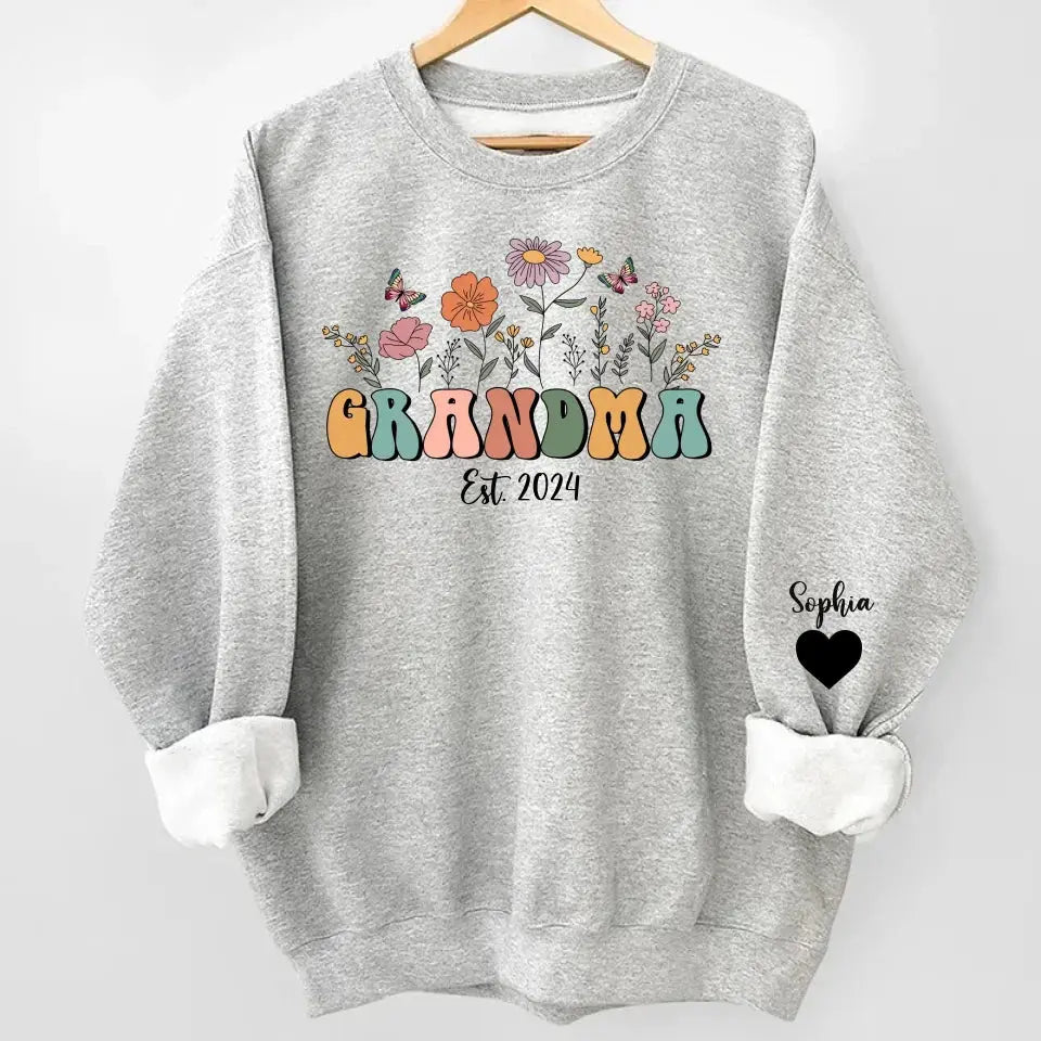 Personalize Floral Grandma Sweatshirt & Hoodie, Custom Mothers Day Sweatshirt - Gift For Grandma Dreamship