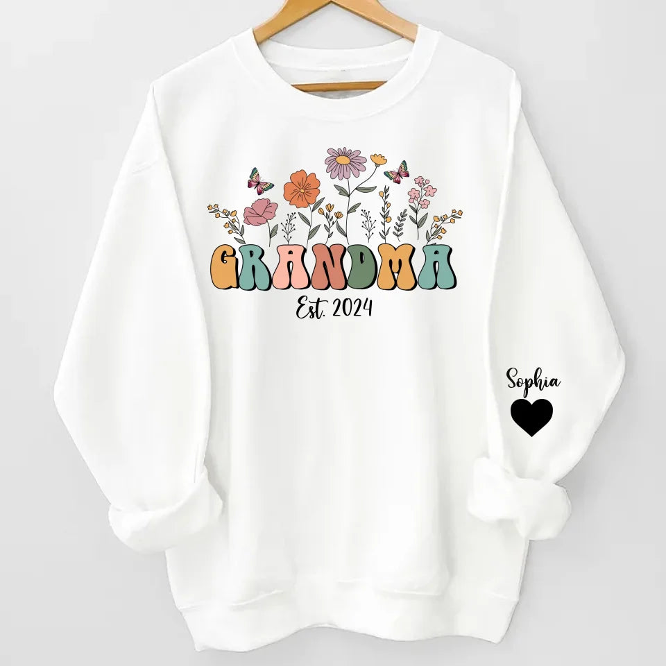 Personalize Floral Grandma Sweatshirt & Hoodie, Custom Mothers Day Sweatshirt - Gift For Grandma