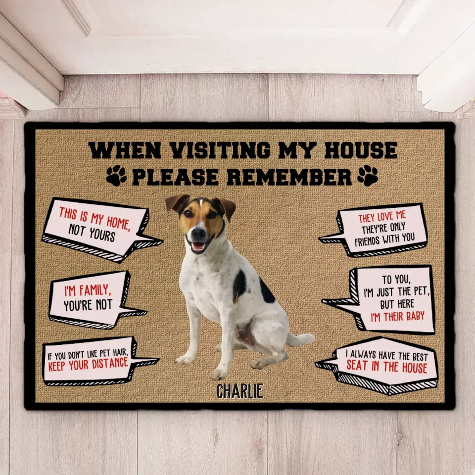 Welcome Home with Love: Personalized 'Remember When Visiting Our House' Decorative Doormat - Gift for Dog Lovers, Gift for Pet Lovers