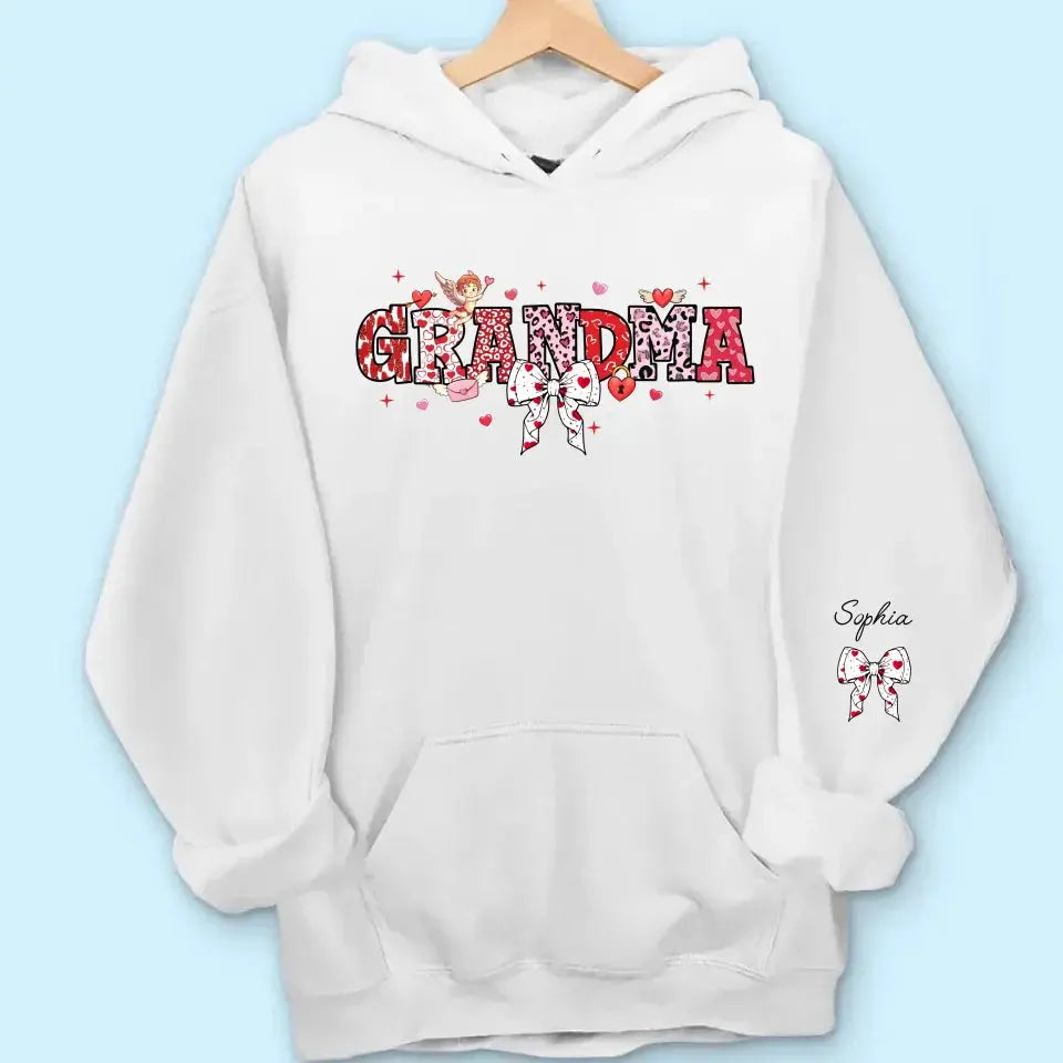 Grandma’s Love Woven in Hearts - Custom Sweatshirt & Hoodie with Kid Names on Sleeves, Perfect Valentine’s Gift for Grandma Dreamship