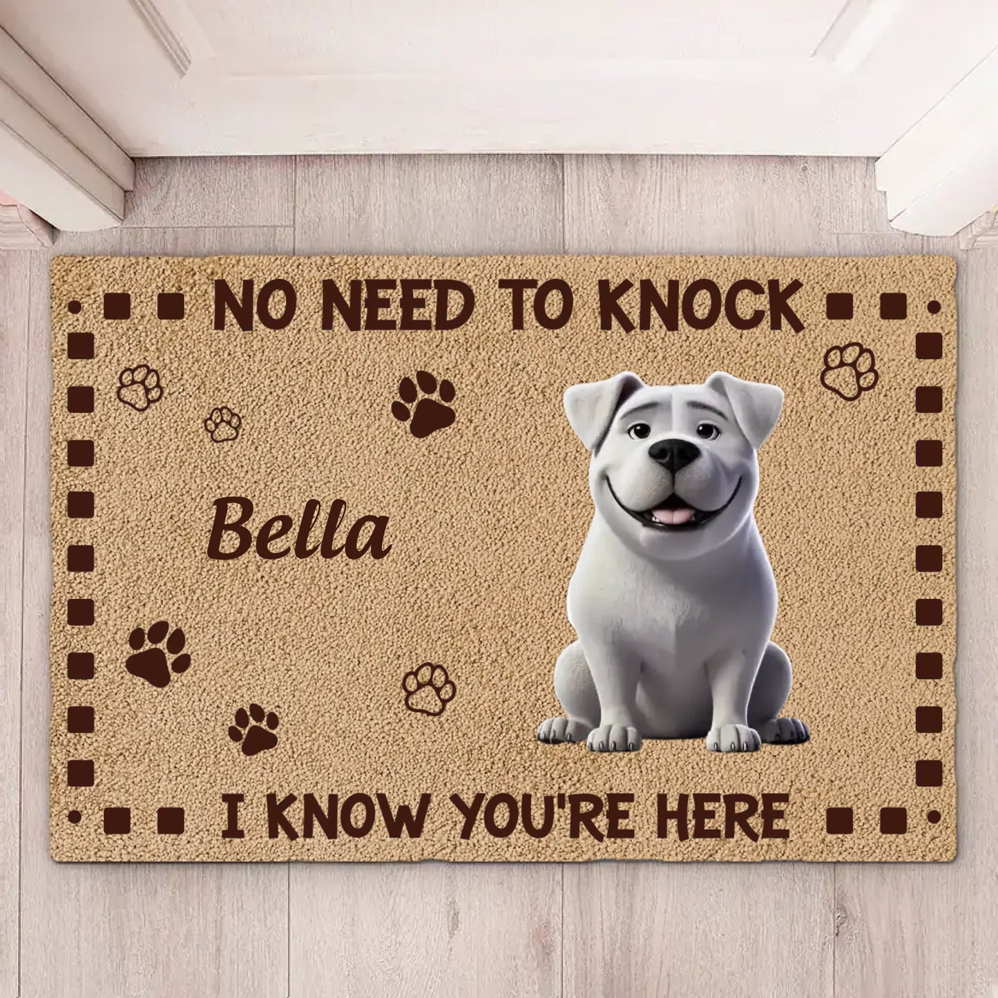 No Need to Knock, My Dog Already Told Me You’re Here - Personalized Home Decor Mat, Housewarming Gift for Pet Owners and Dog Lovers