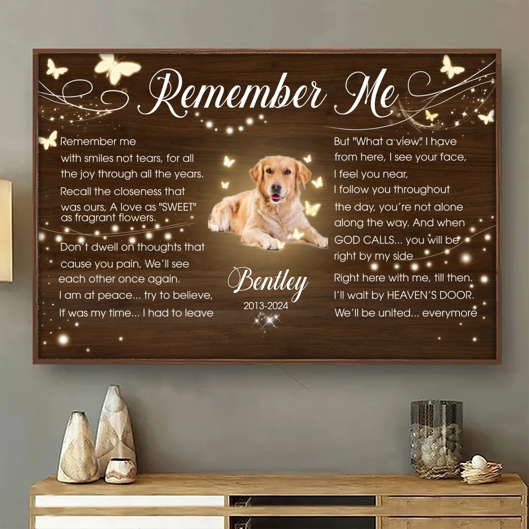 Remember Me with Smiles, Not Tears - Custom Photo Memorial Pet Poster, Personalized Name & Year Wall Art Tribute