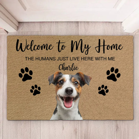 Welcome to My Home - Enter with a Smile - Funny Personalized Doormat with Custom Photo