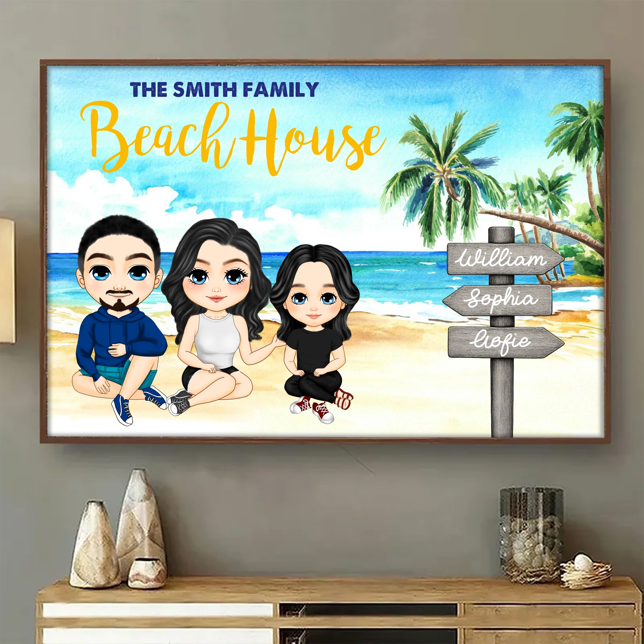 Summer Memories Begin Here – Custom Beach Family Poster with Personalized Appearance and Name