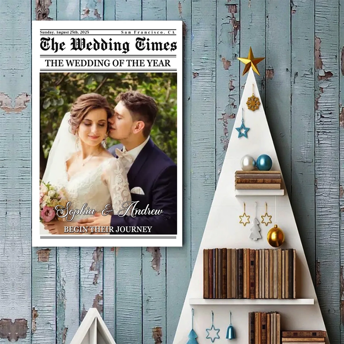 3. The Wedding Times – Custom Photo Vertical Poster, Personalized Christmas or Anniversary Gift for Husband and Wife, Perfect for First Christmas Together - POS-MAY25-019-HA