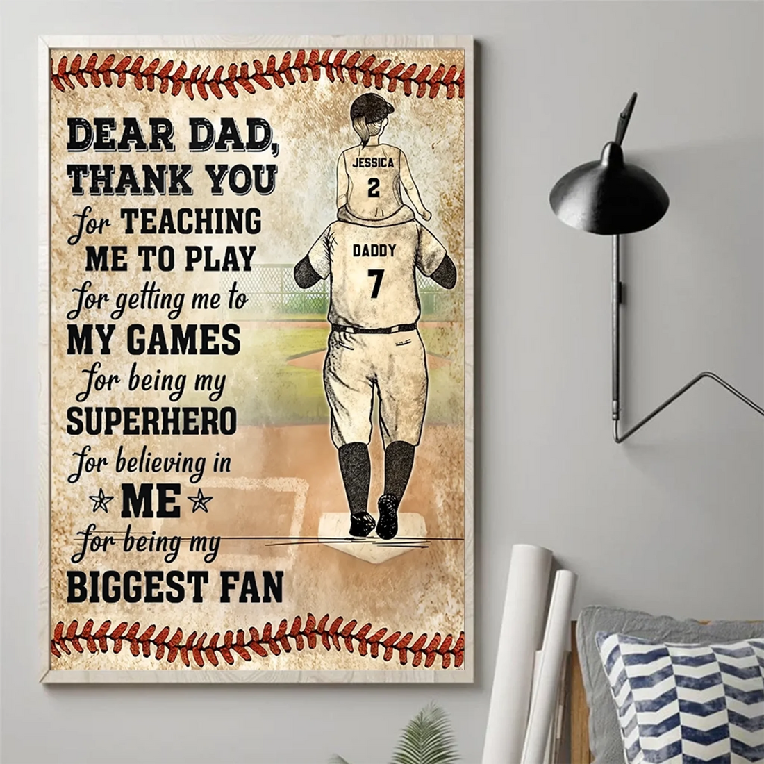 2. Thank You, Dad – Personalized Baseball Poster – Custom Gift from Child to Father - POS-MAY25-027-HA