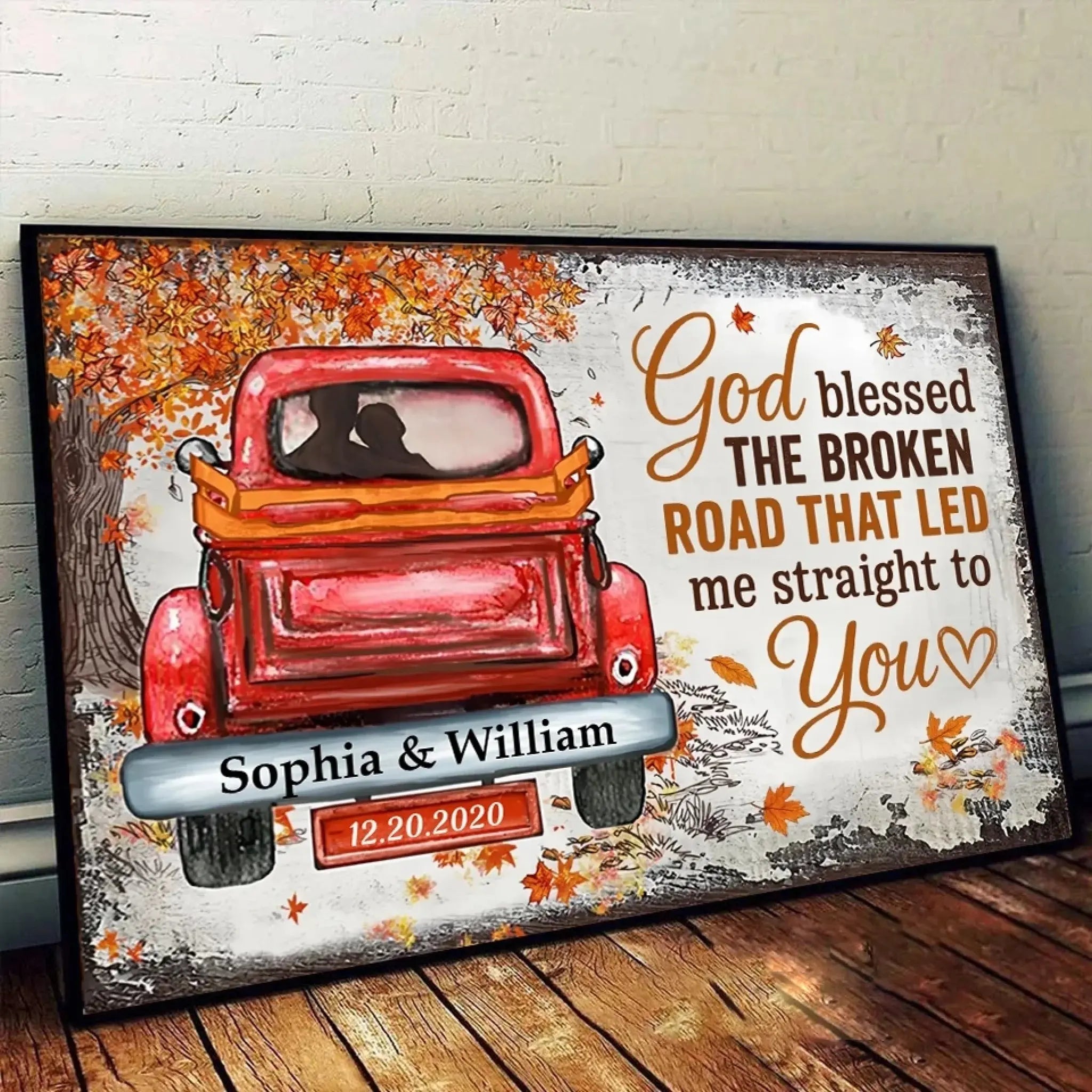 3. God Blessed the Broken Road – Personalized Fall Poster – Wedding & Anniversary Gift for Couples - POS-MAY25-025-HA