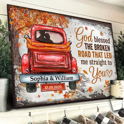 2. God Blessed the Broken Road – Personalized Fall Poster – Wedding & Anniversary Gift for Couples - POS-MAY25-025-HA