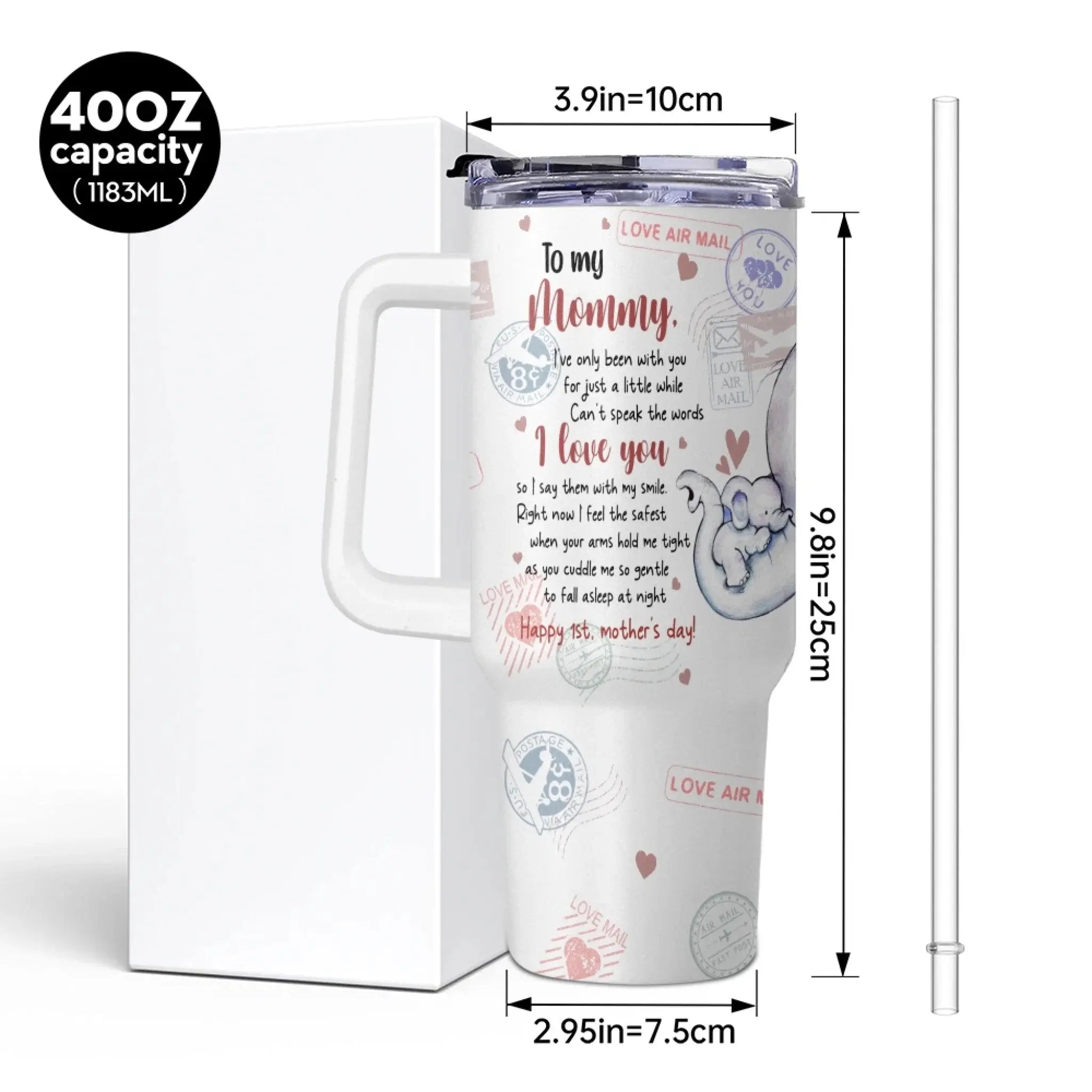 First Mother’s Day, Forever in Our Hearts – Custom Elephant 40oz Tumbler with Handle, Thoughtful Gift for New Moms from Baby, Husband, or Family 6