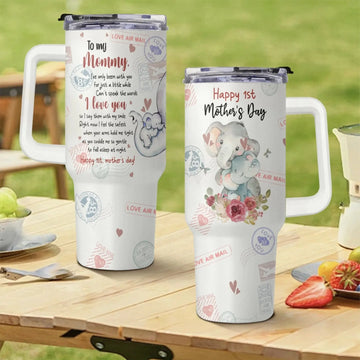 First Mother’s Day, Forever in Our Hearts – Custom Elephant 40oz Tumbler with Handle, Thoughtful Gift for New Moms from Baby, Husband, or Family 3