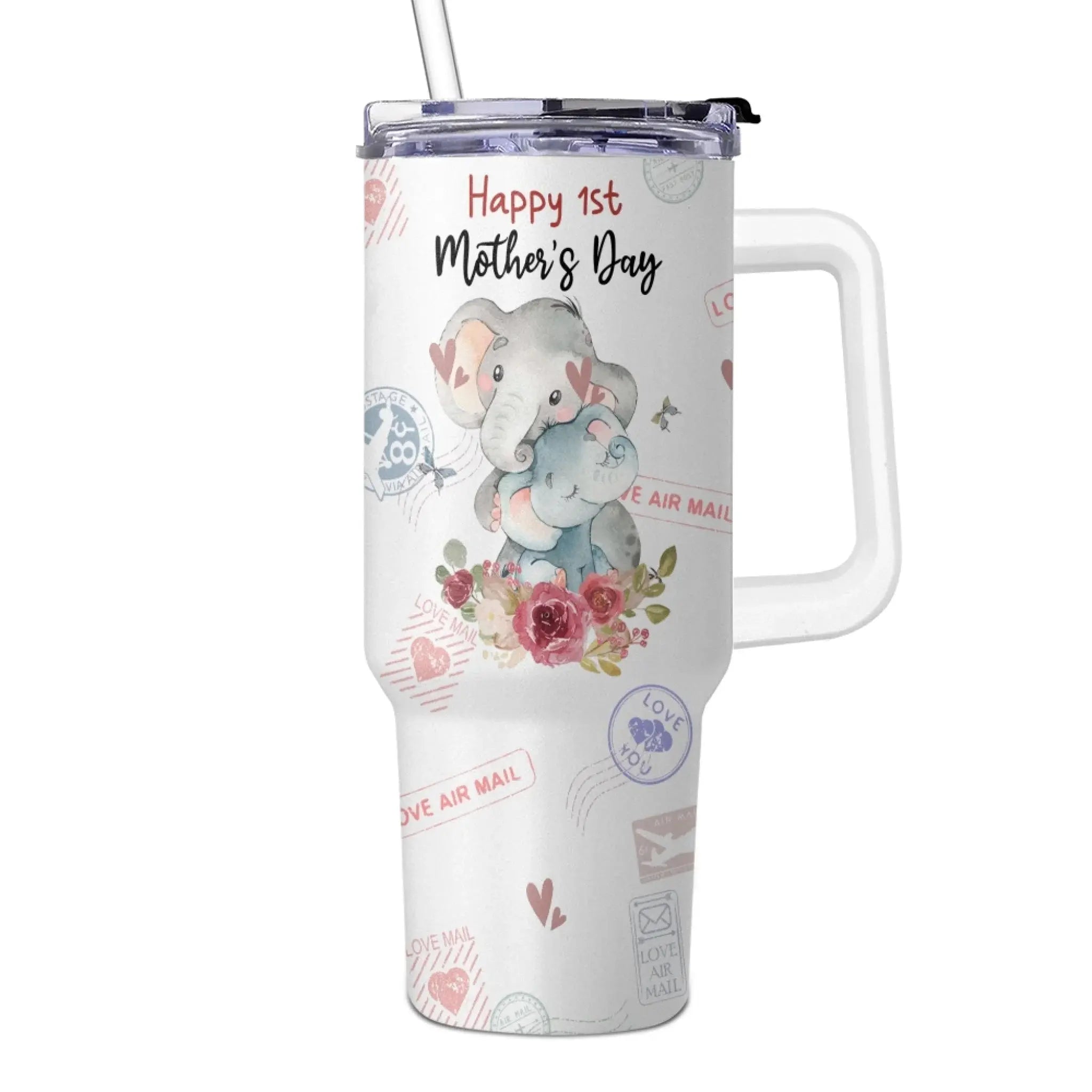 First Mother’s Day, Forever in Our Hearts – Custom Elephant 40oz Tumbler with Handle, Thoughtful Gift for New Moms from Baby, Husband, or Family 4