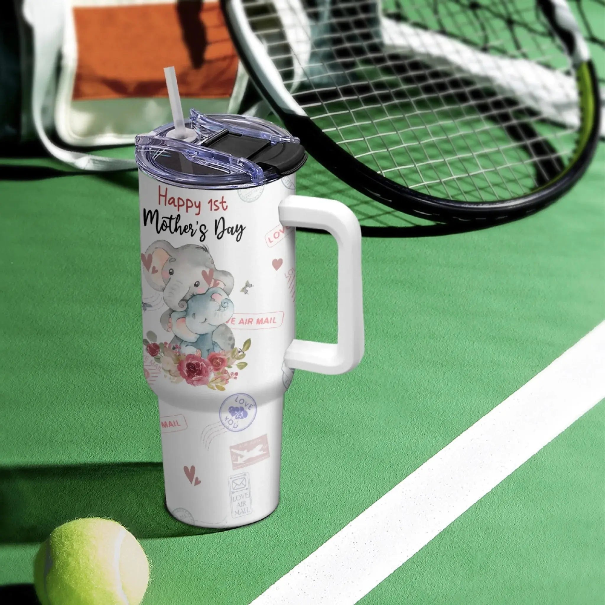 First Mother’s Day, Forever in Our Hearts – Custom Elephant 40oz Tumbler with Handle, Thoughtful Gift for New Moms from Baby, Husband, or Family 5