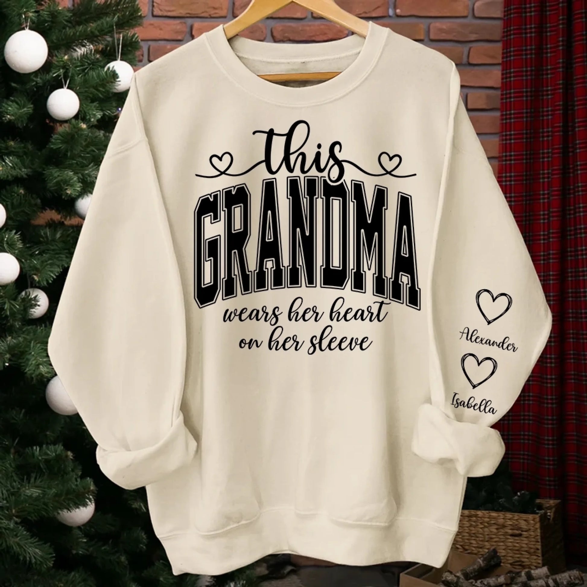 This Mom Wears Her Heart On Her Sleeve Sweatshirt – Personalized Gift for Moms with Kid’s Name