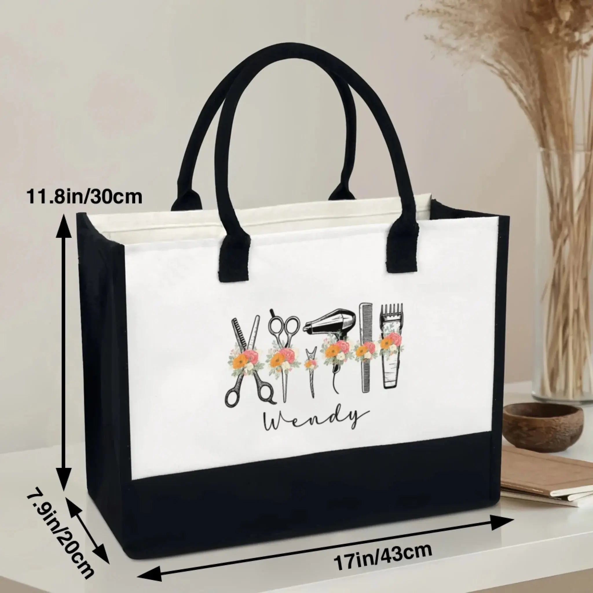 Styled with Love – Custom Name Canvas Tote Bag for Hairstylists, Floral Hairapist Design, Personalized Gift for Salon Professionals 5