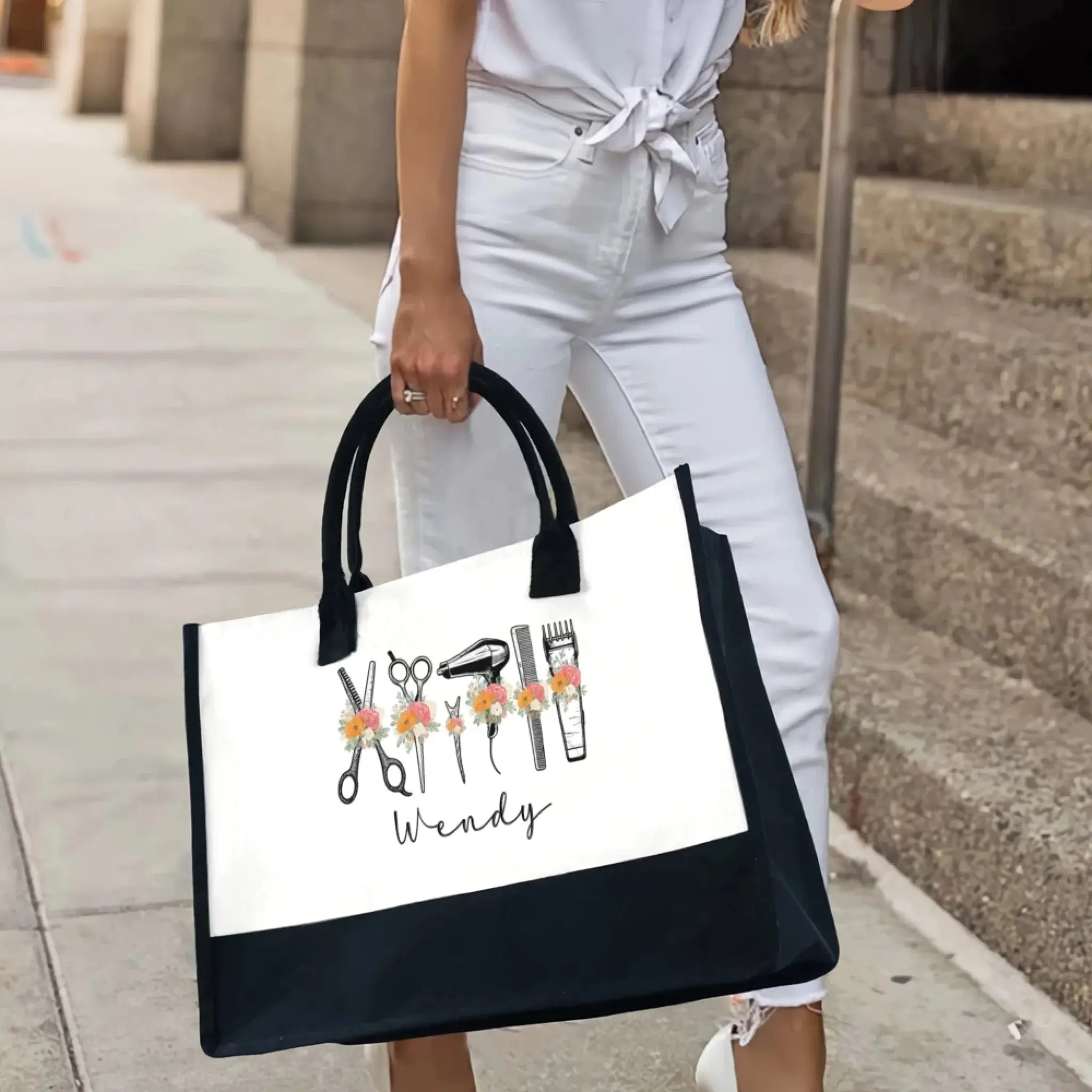 Styled with Love – Custom Name Canvas Tote Bag for Hairstylists, Floral Hairapist Design, Personalized Gift for Salon Professionals 3