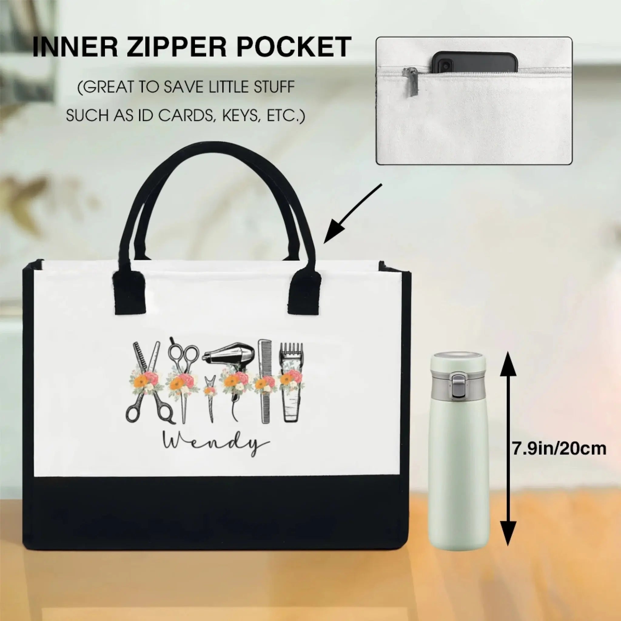 Styled with Love – Custom Name Canvas Tote Bag for Hairstylists, Floral Hairapist Design, Personalized Gift for Salon Professionals 4