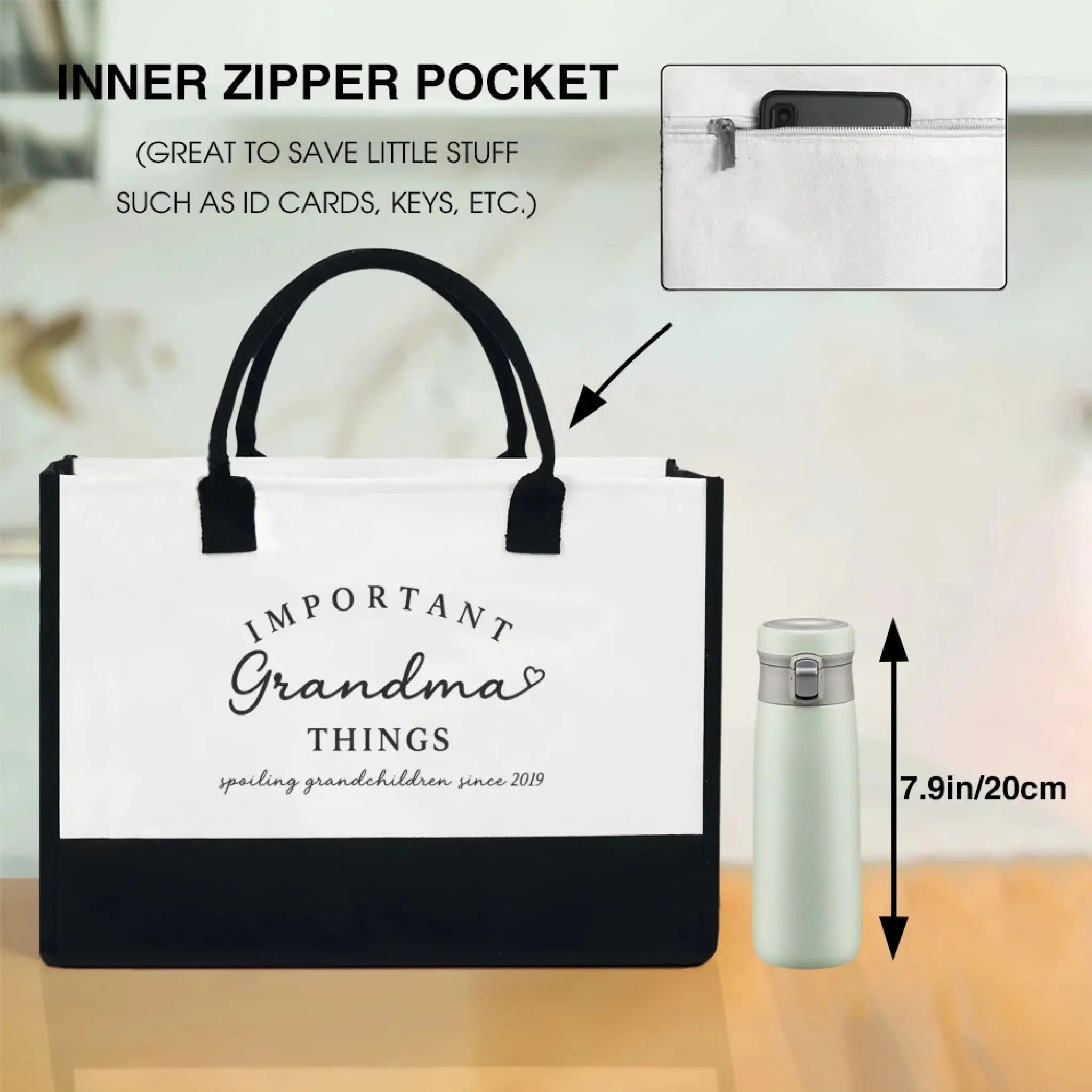 Important Grandma Things Inside – Personalized Canvas Tote Bag, Thoughtful Gift for Grandmother, Perfect for Babysitting, Travel, and Grocery Days 3