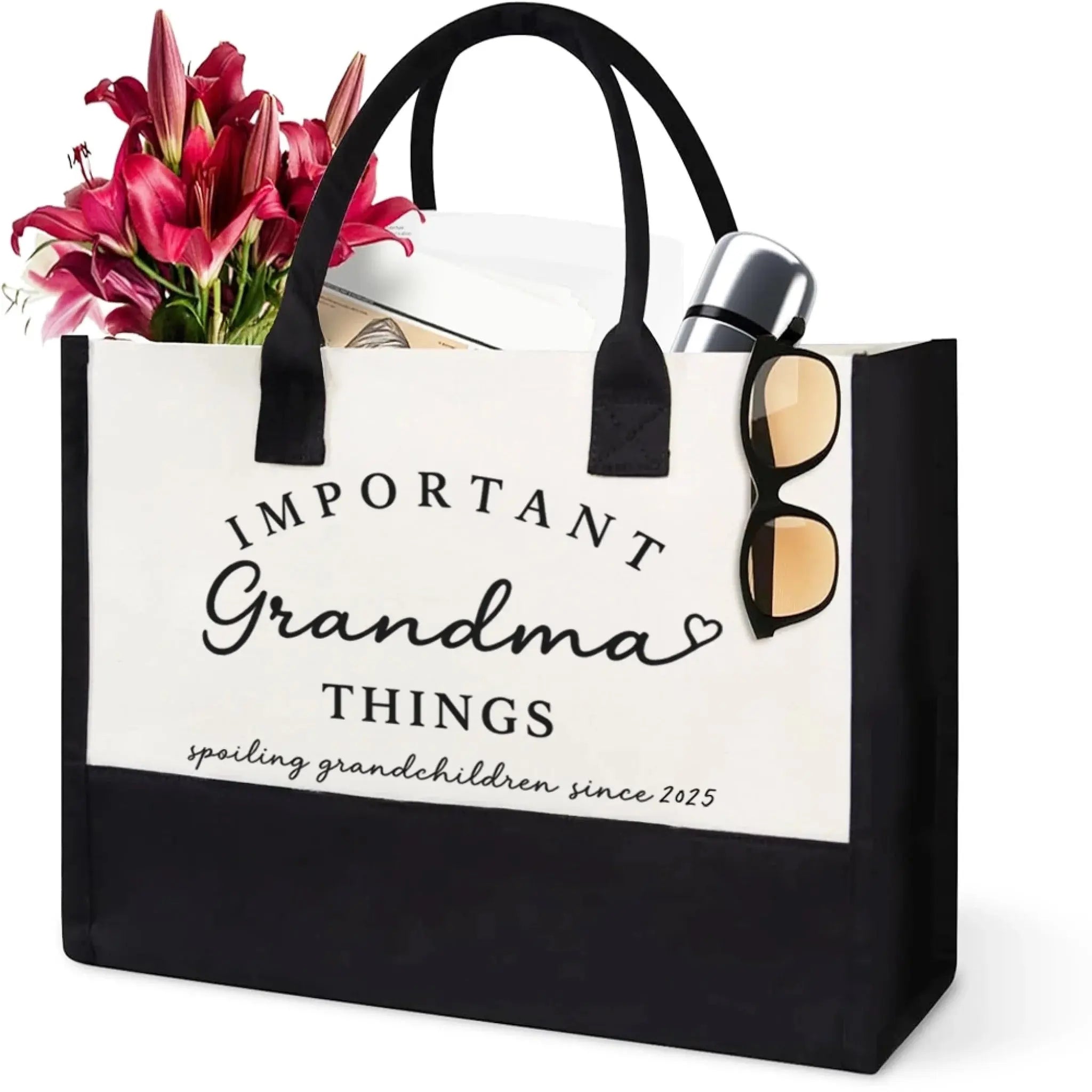 Important Grandma Things Inside – Personalized Canvas Tote Bag, Thoughtful Gift for Grandmother, Perfect for Babysitting, Travel, and Grocery Days 2ad