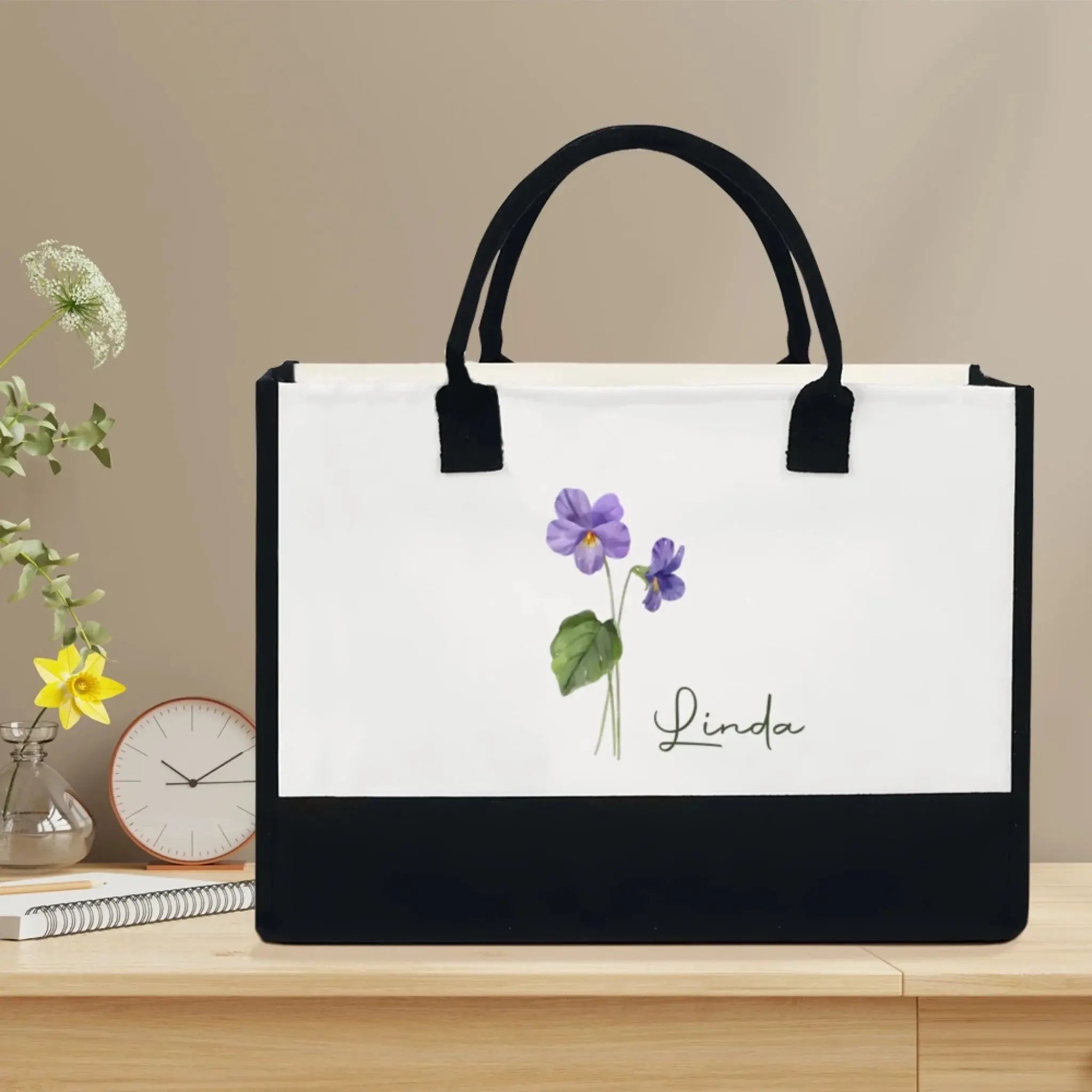 Friends Are Flowers That Never Fade – Personalized Floral Month Canvas Tote Bag, Custom Birthday Gift for Besties