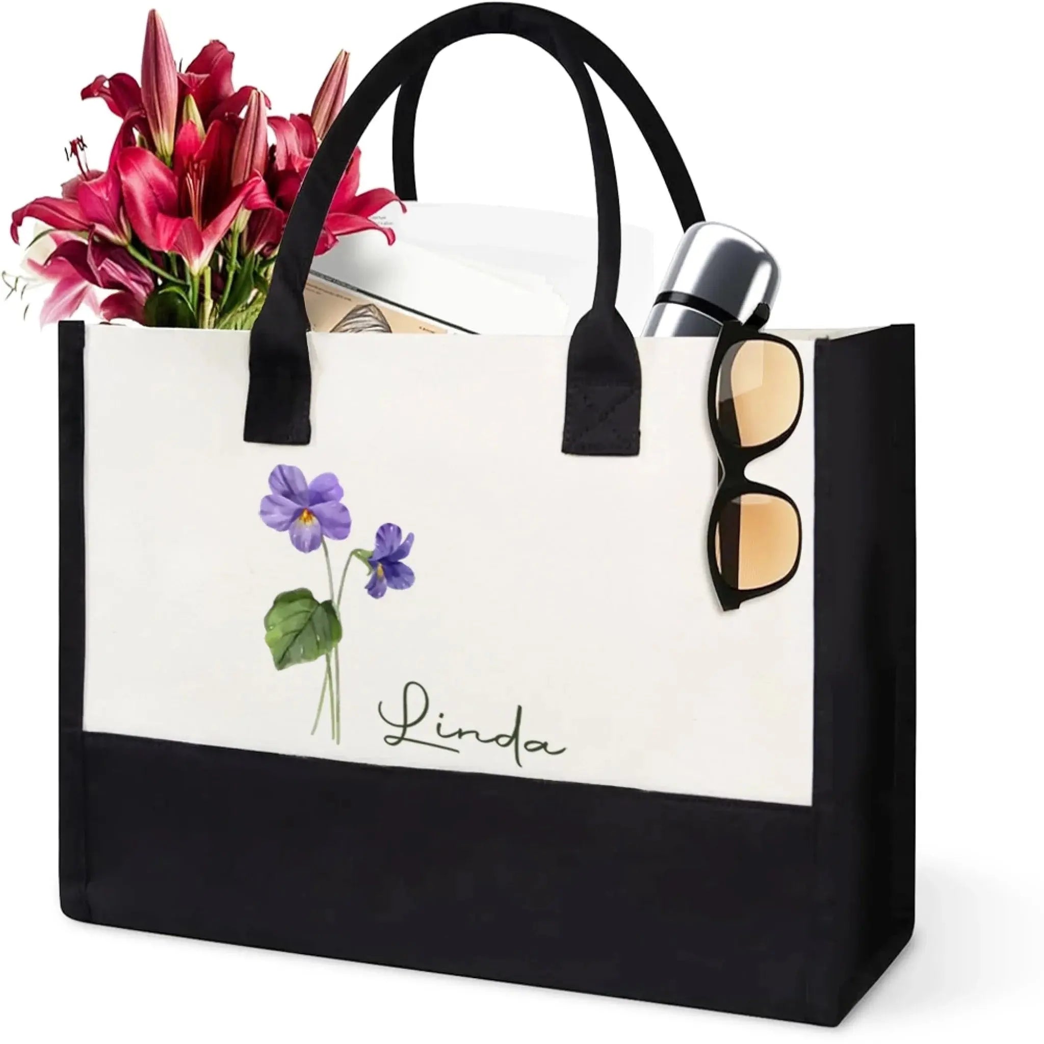 Friends Are Flowers That Never Fade – Personalized Floral Month Canvas Tote Bag, Custom Birthday Gift for Besties