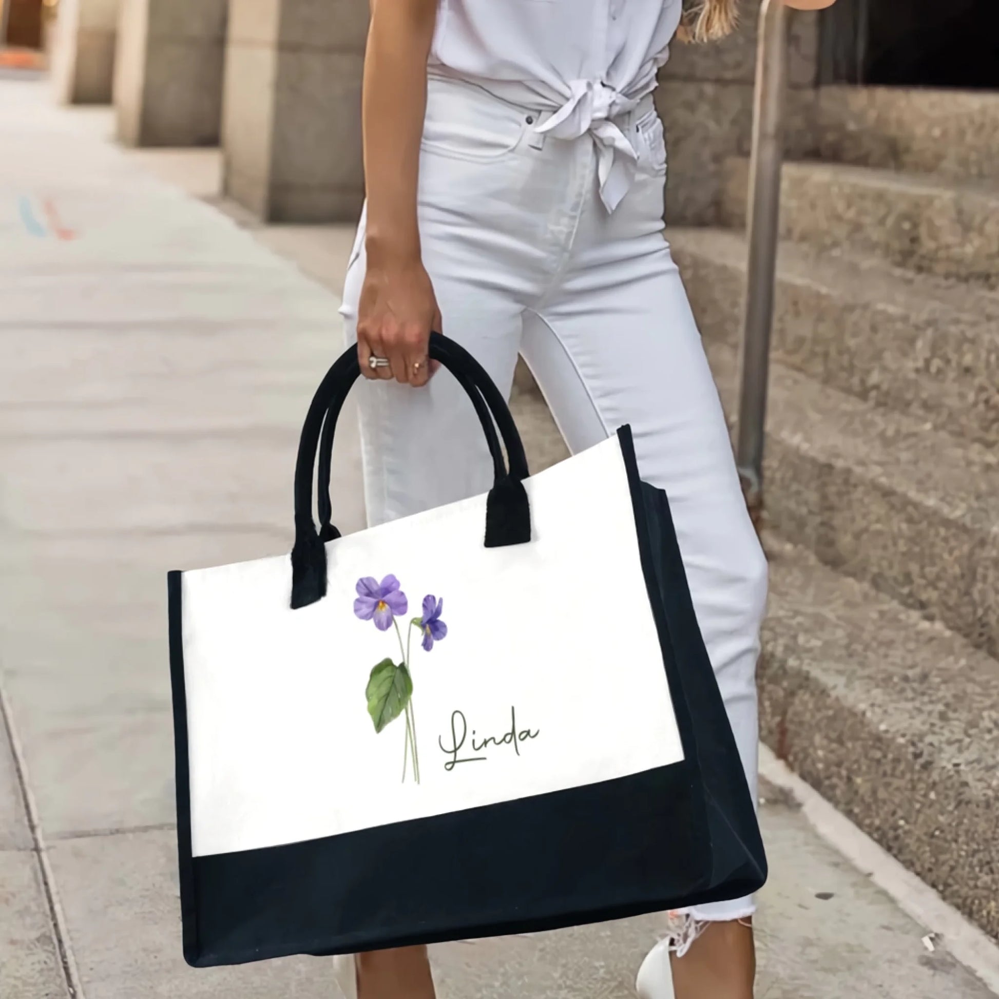 Friends Are Flowers That Never Fade – Personalized Floral Month Canvas Tote Bag, Custom Birthday Gift for Besties 3