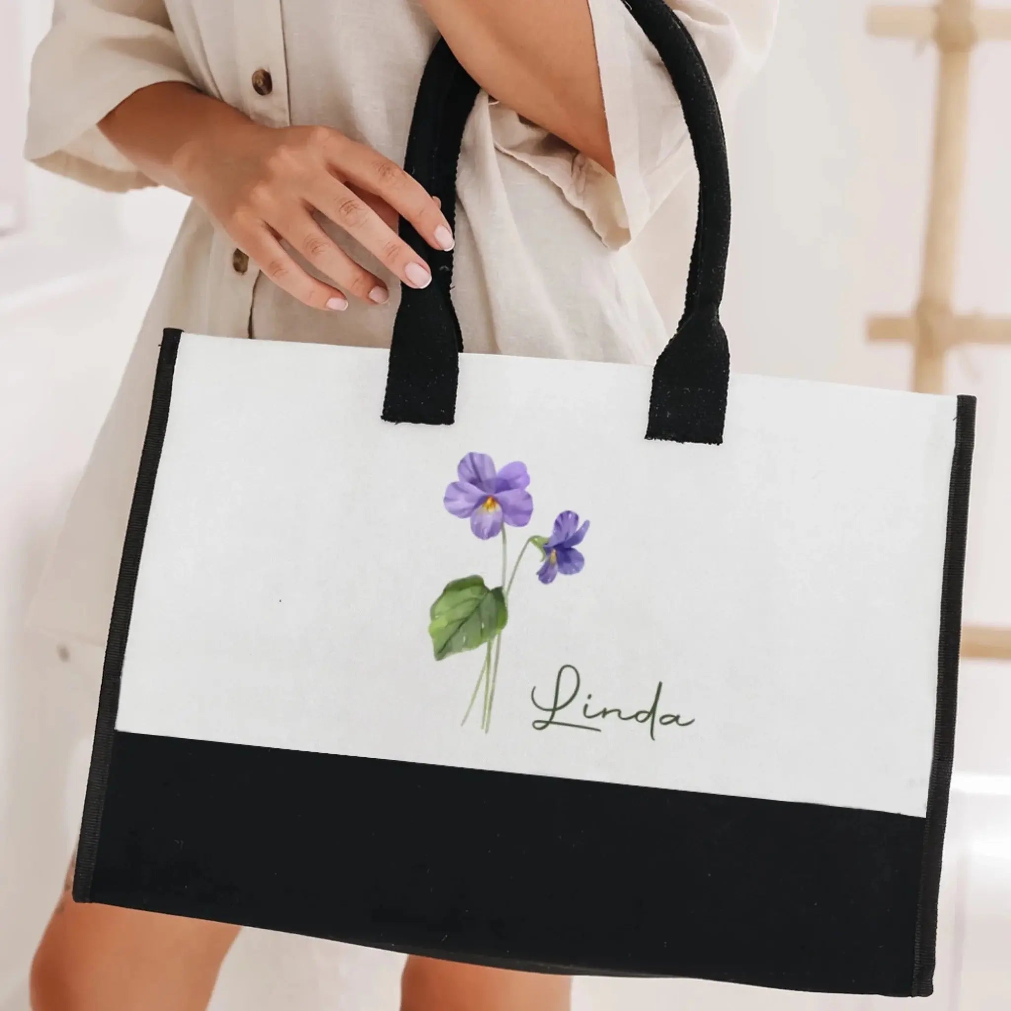 Friends Are Flowers That Never Fade – Personalized Floral Month Canvas Tote Bag, Custom Birthday Gift for Besties 2