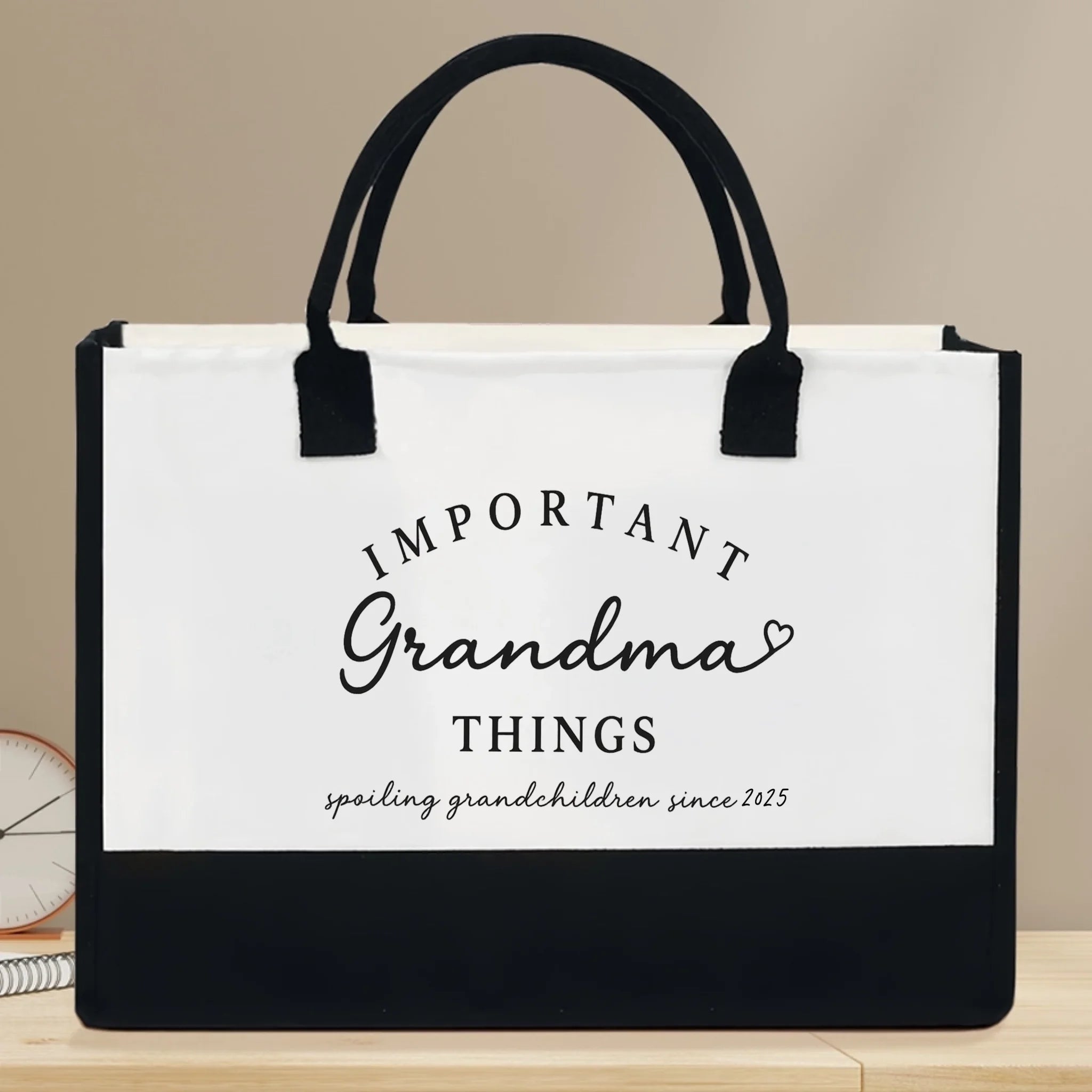 Important Grandma Things Inside – Personalized Canvas Tote Bag, Thoughtful Gift for Grandmother, Perfect for Babysitting, Travel, and Grocery Days