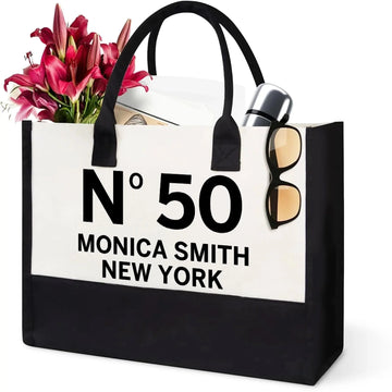 Celebrating You in Style – Personalized Birthday Canvas Tote Bag with Name & State, Custom 40th or 50th Birthday Gift for Her