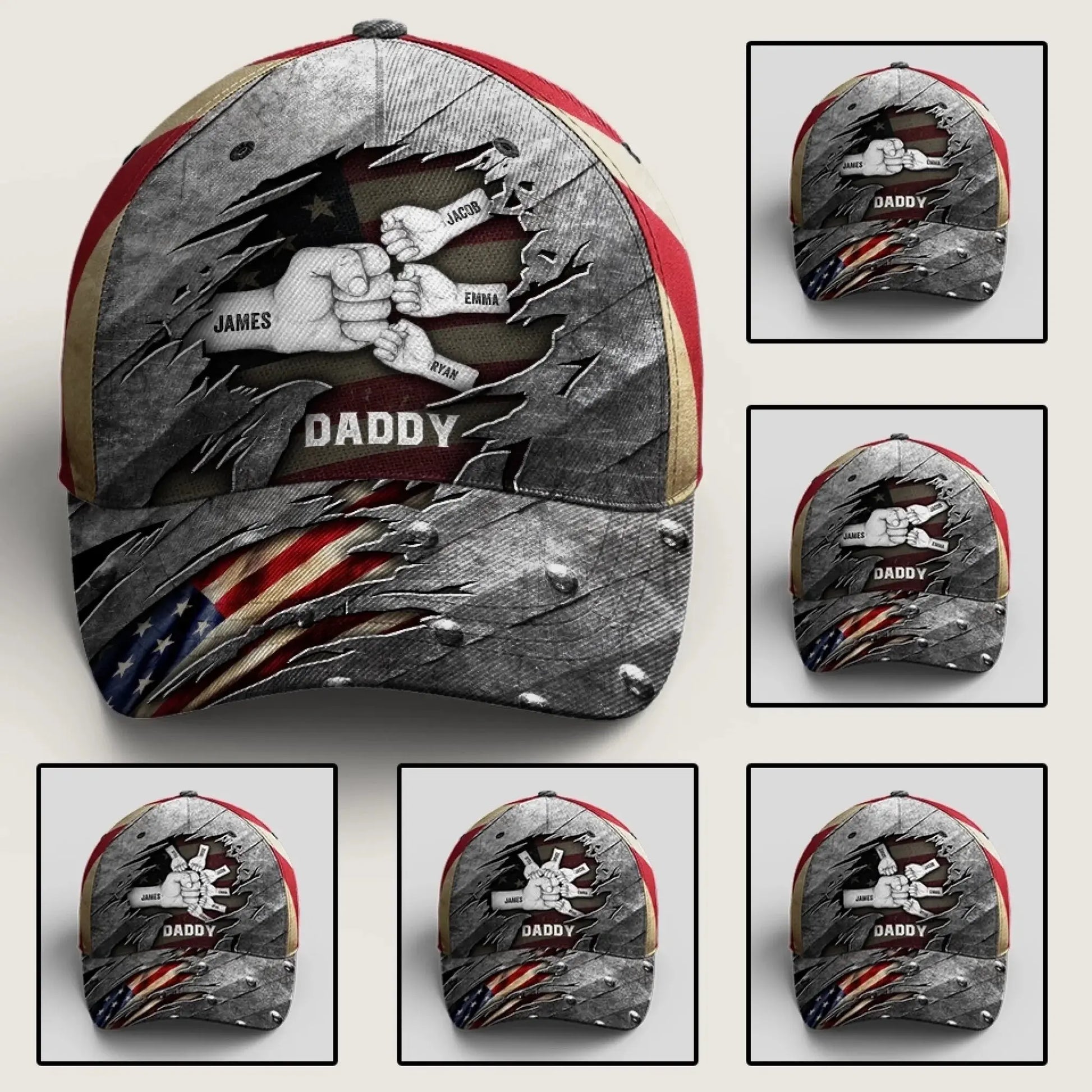 Daddy & Kids Fist Bump - Classic Cap – Personalized Gift for Dad from Son & Daughter – American Flag Hat for Father’s Day