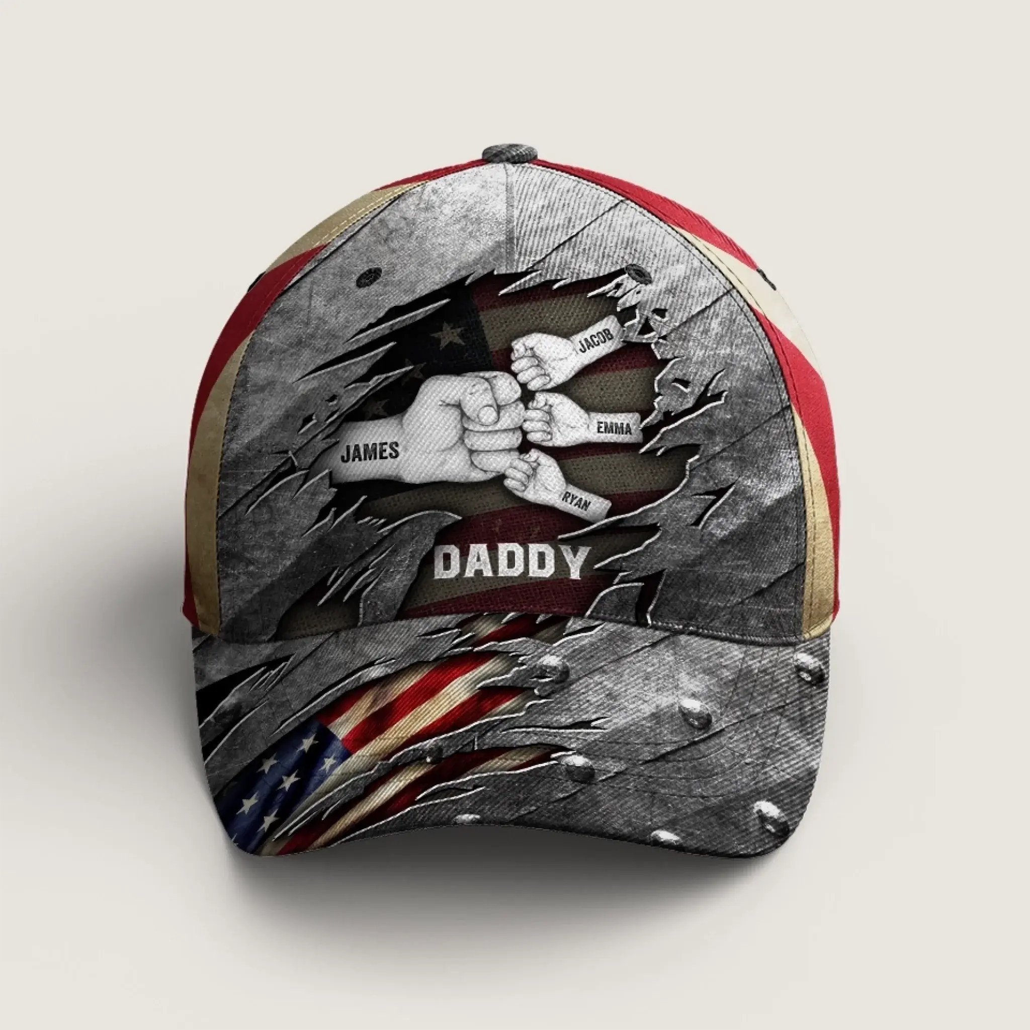 Daddy & Kids Fist Bump - Classic Cap – Personalized Gift for Dad from Son & Daughter – American Flag Hat for Father’s Day