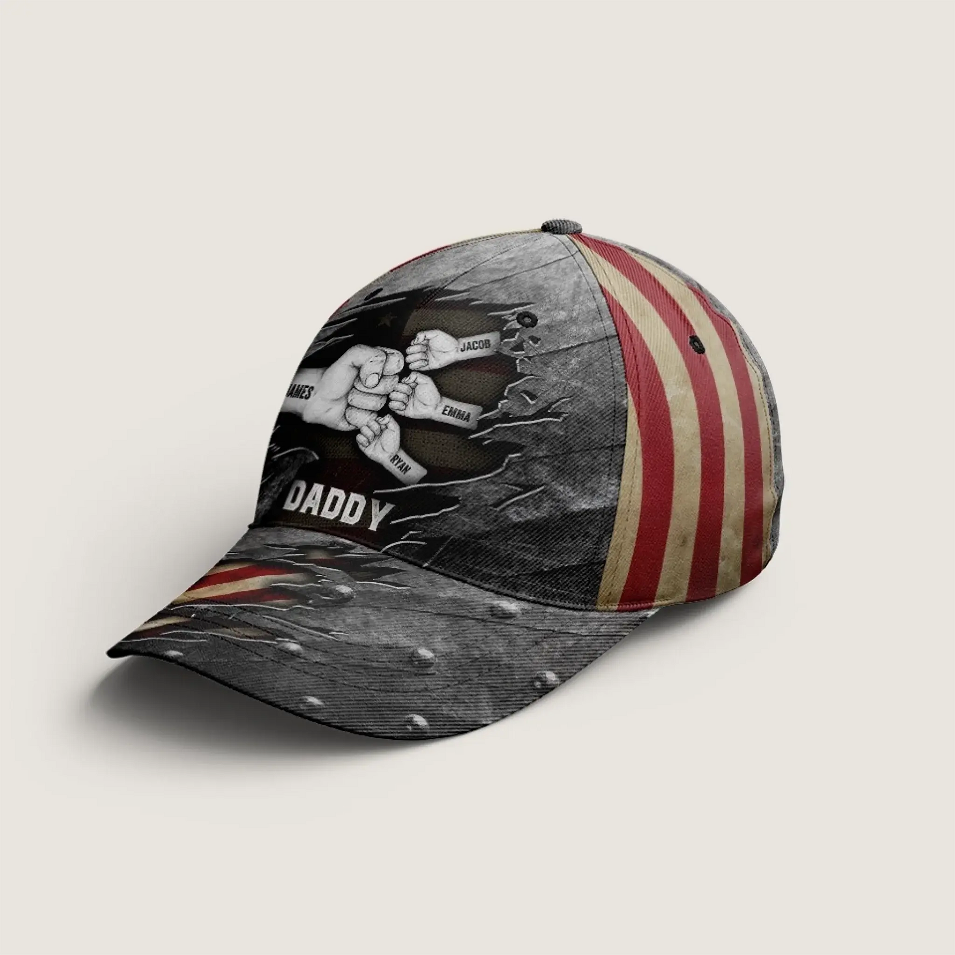 Daddy & Kids Fist Bump - Classic Cap – Personalized Gift for Dad from Son & Daughter – American Flag Hat for Father’s Day