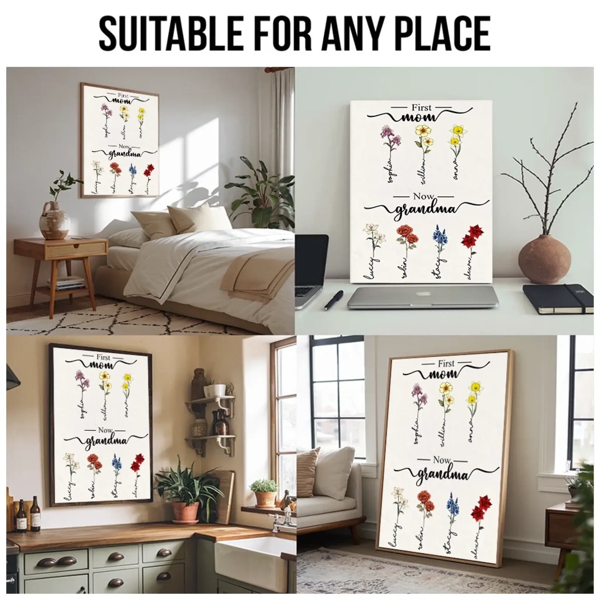 4. First Mom Now Grandma Birth Flowers - Personalized Poster