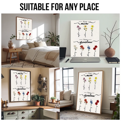4. First Mom Now Grandma Birth Flowers - Personalized Poster