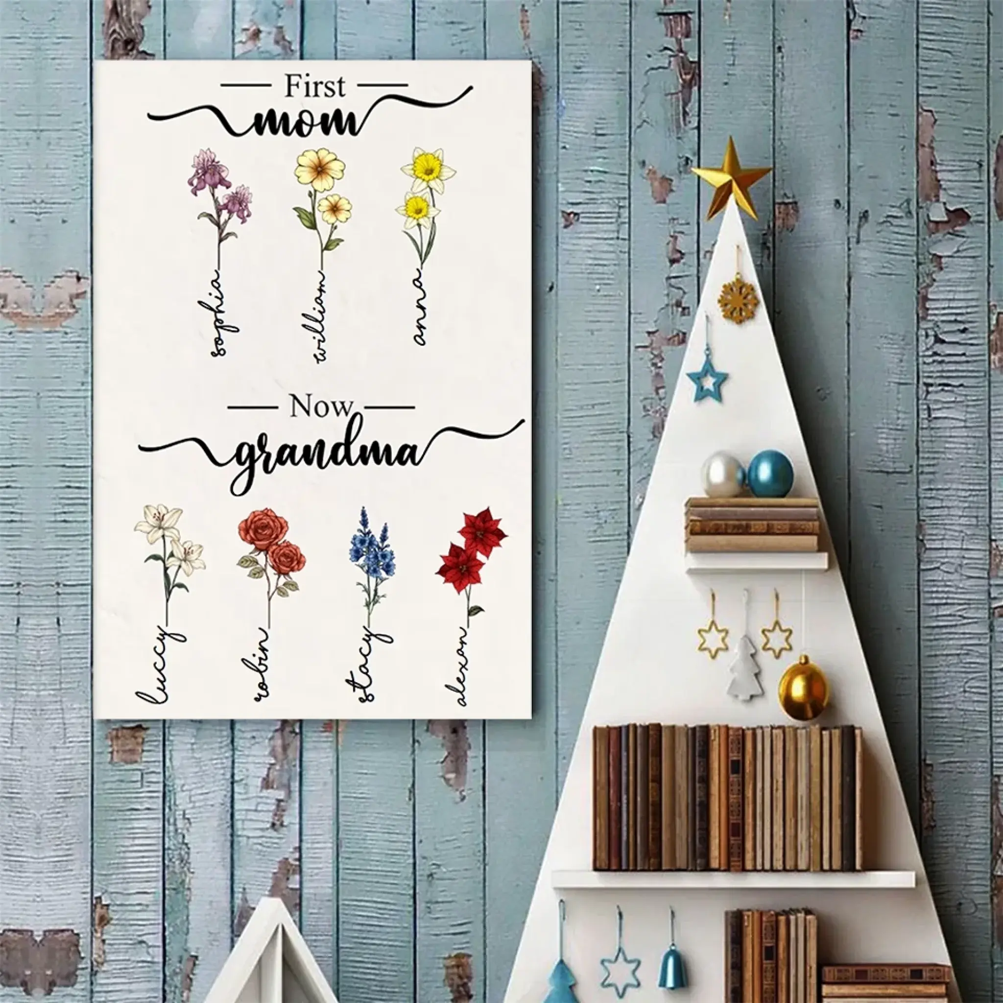 3. First Mom Now Grandma Birth Flowers - Personalized Poster