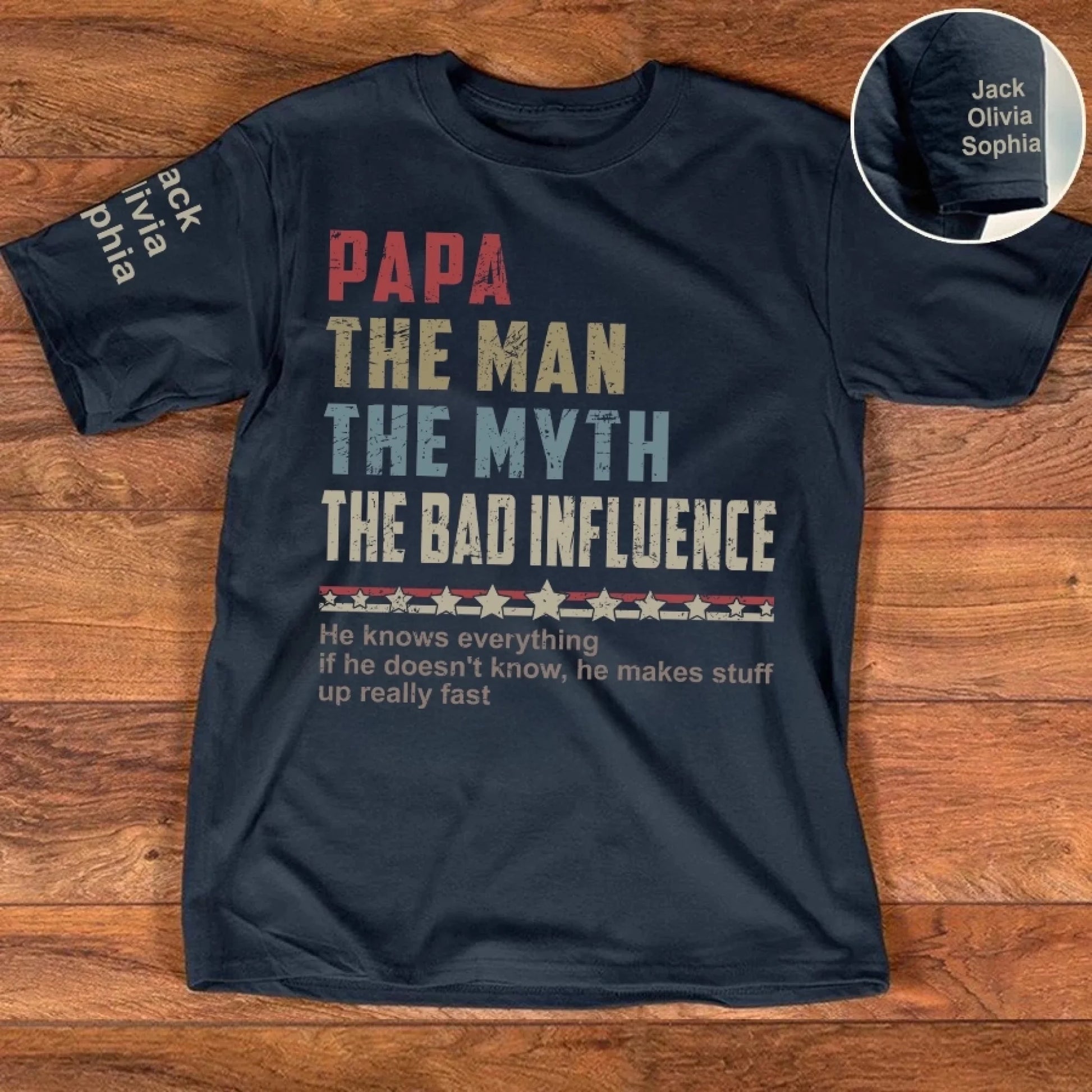 Papa The Man The Myth The Legend – Personalized Dad, Papa, Grandpa T-Shirt, Custom Birthday & Father’s Day Gift