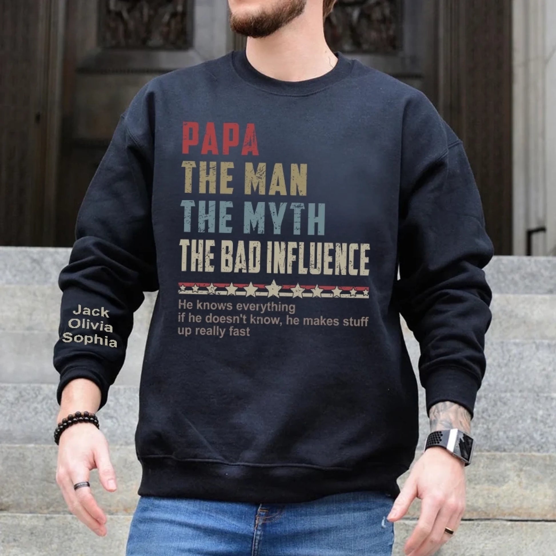 Papa The Man The Myth The Legend – Personalized Dad, Papa, Grandpa T-Shirt, Custom Birthday & Father’s Day Gift